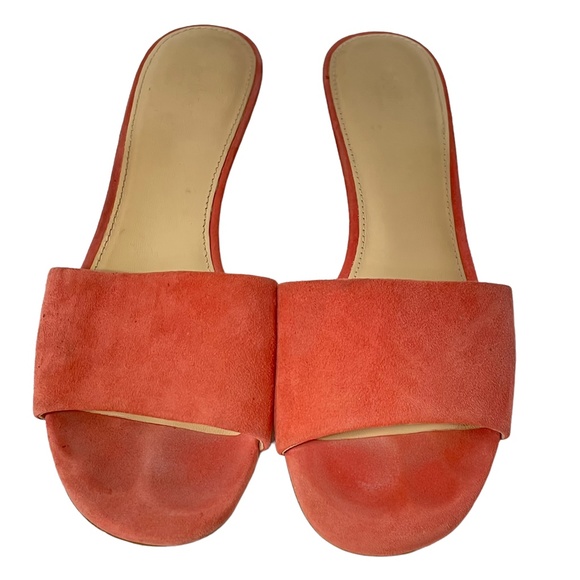 Botkier Carlie Mules 7 Coral Orange pink Suede Wooden Heel Slip-on Boho - Picture 4 of 10